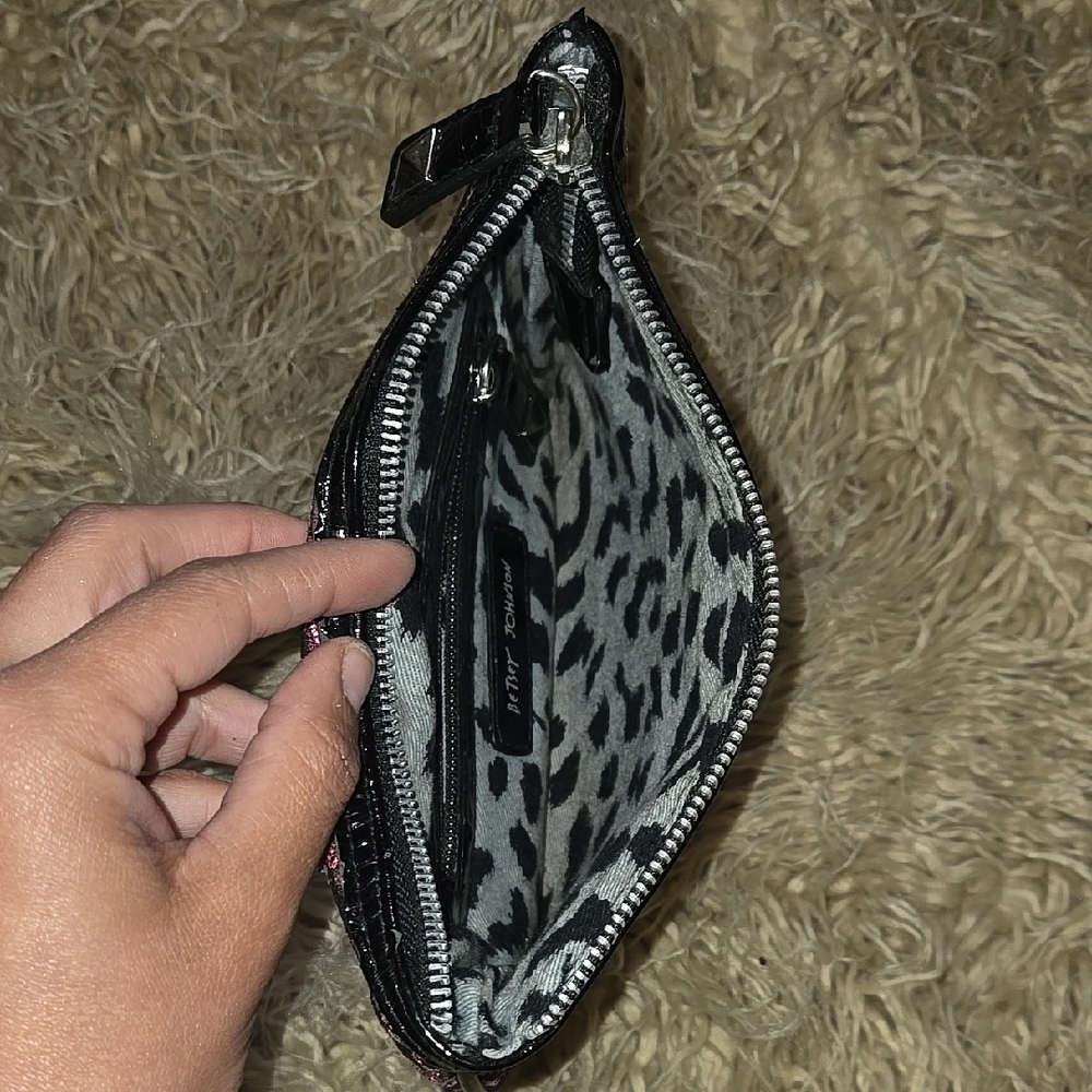Betsey Johnson Pink and Black Cosmetic Bag with Lace Design - Picture 5 of 6